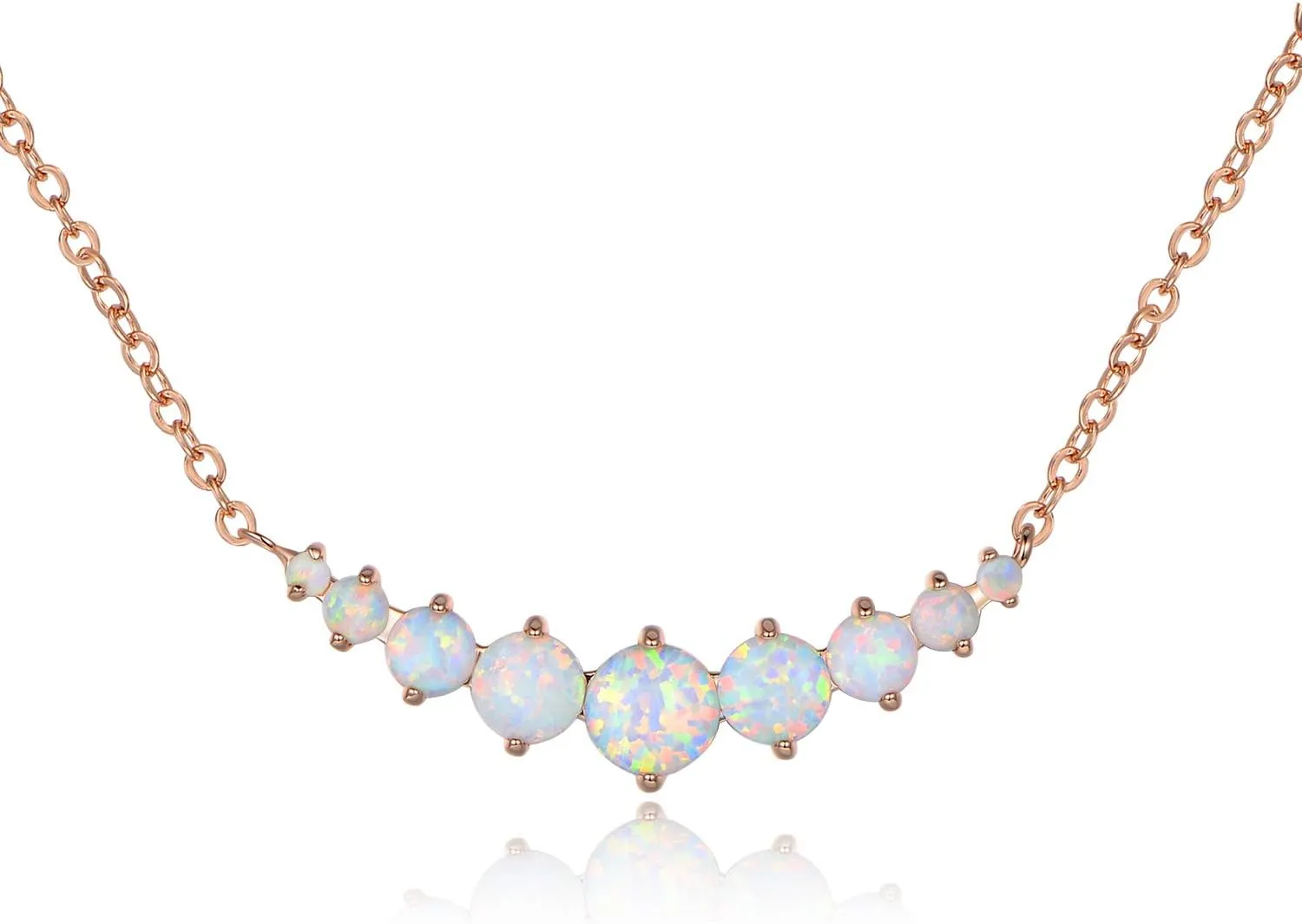 Barzel 18K White Gold Plated or Rose Gold Plated Created White Opal Graduated Necklace