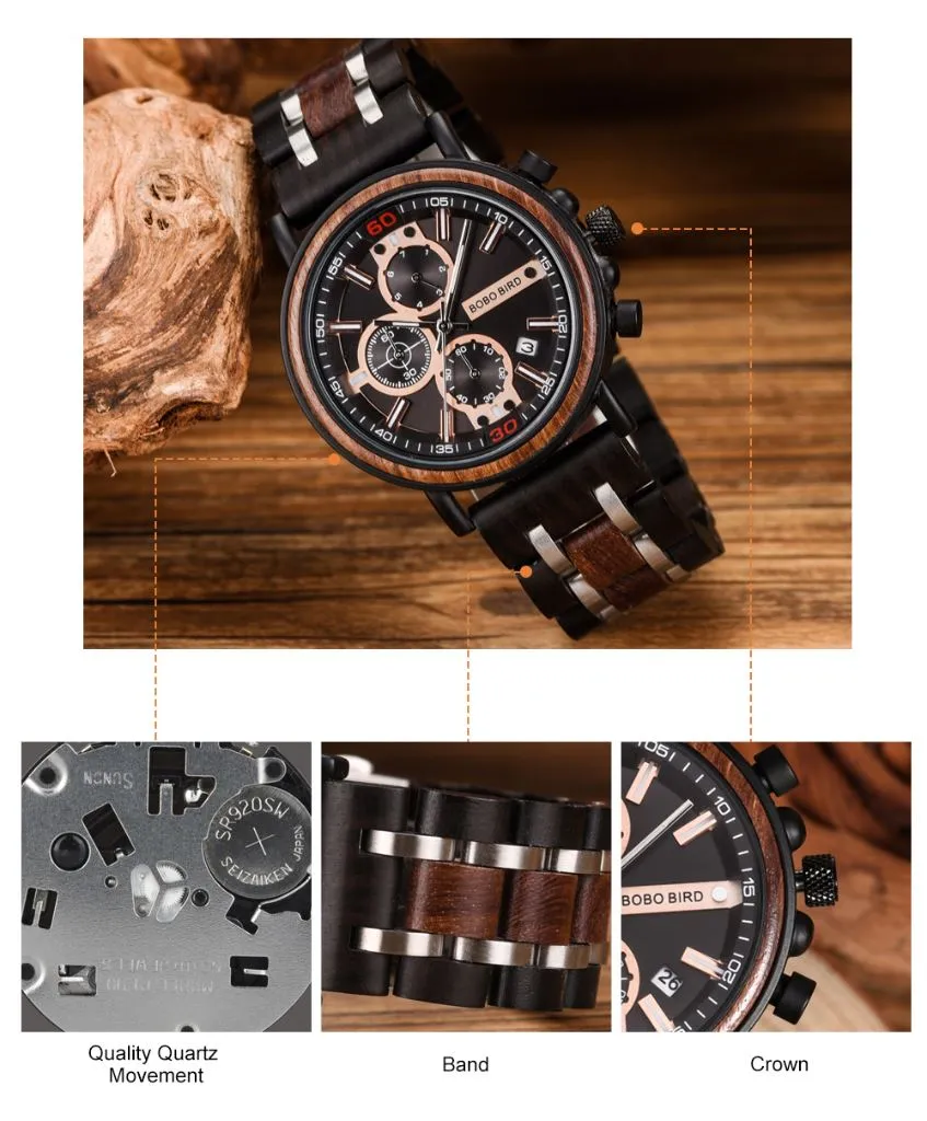 BBWood™ Men's Genuine Wooden Luxury Military Quartz Vintage Wrist Wood Watch