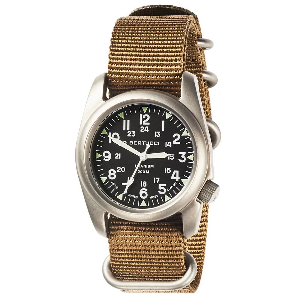 Bertucci A-2T Men Khaki Nylon Band Black Dial Sapphire Watch - 12098
