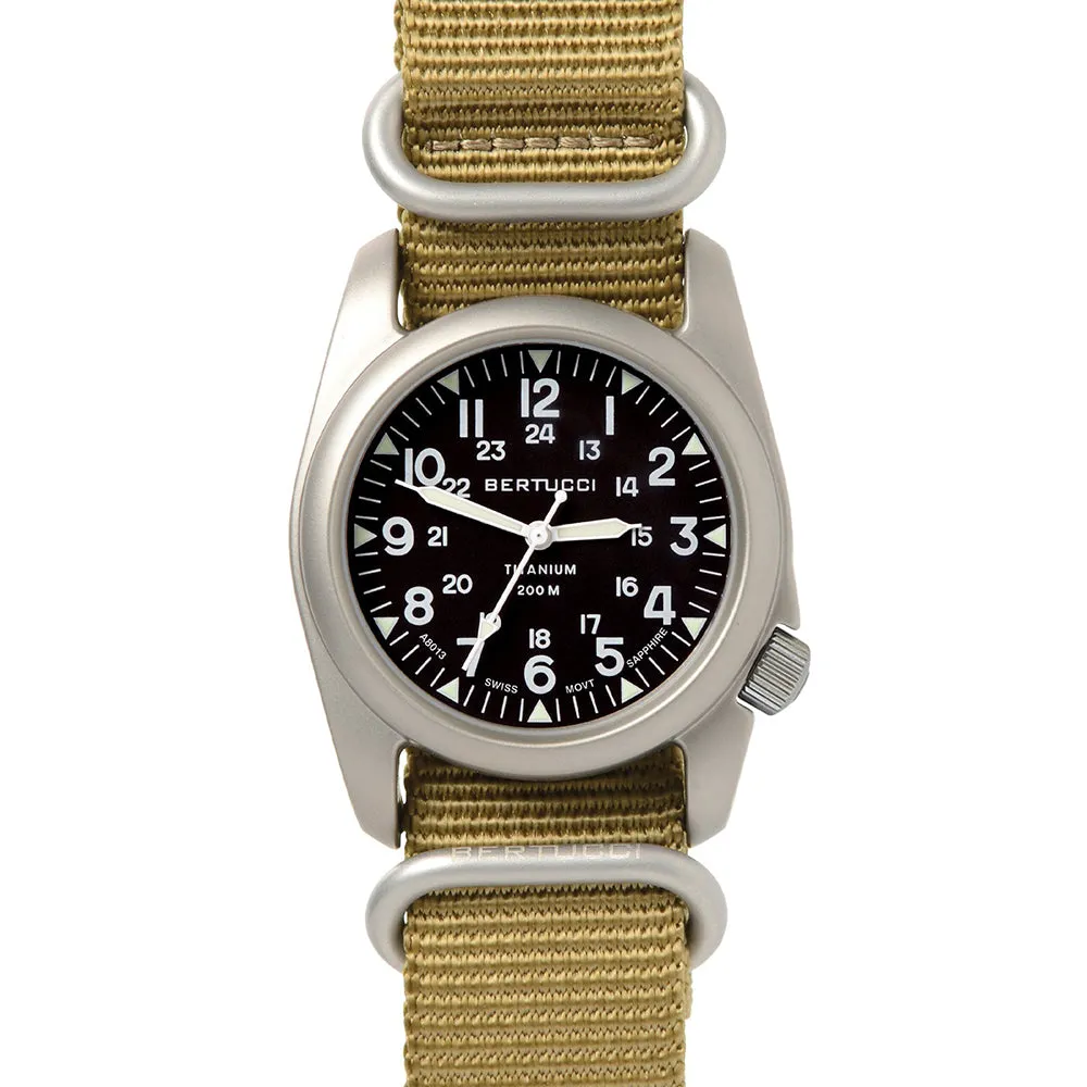 Bertucci A-2T Men Khaki Nylon Band Black Dial Sapphire Watch - 12098
