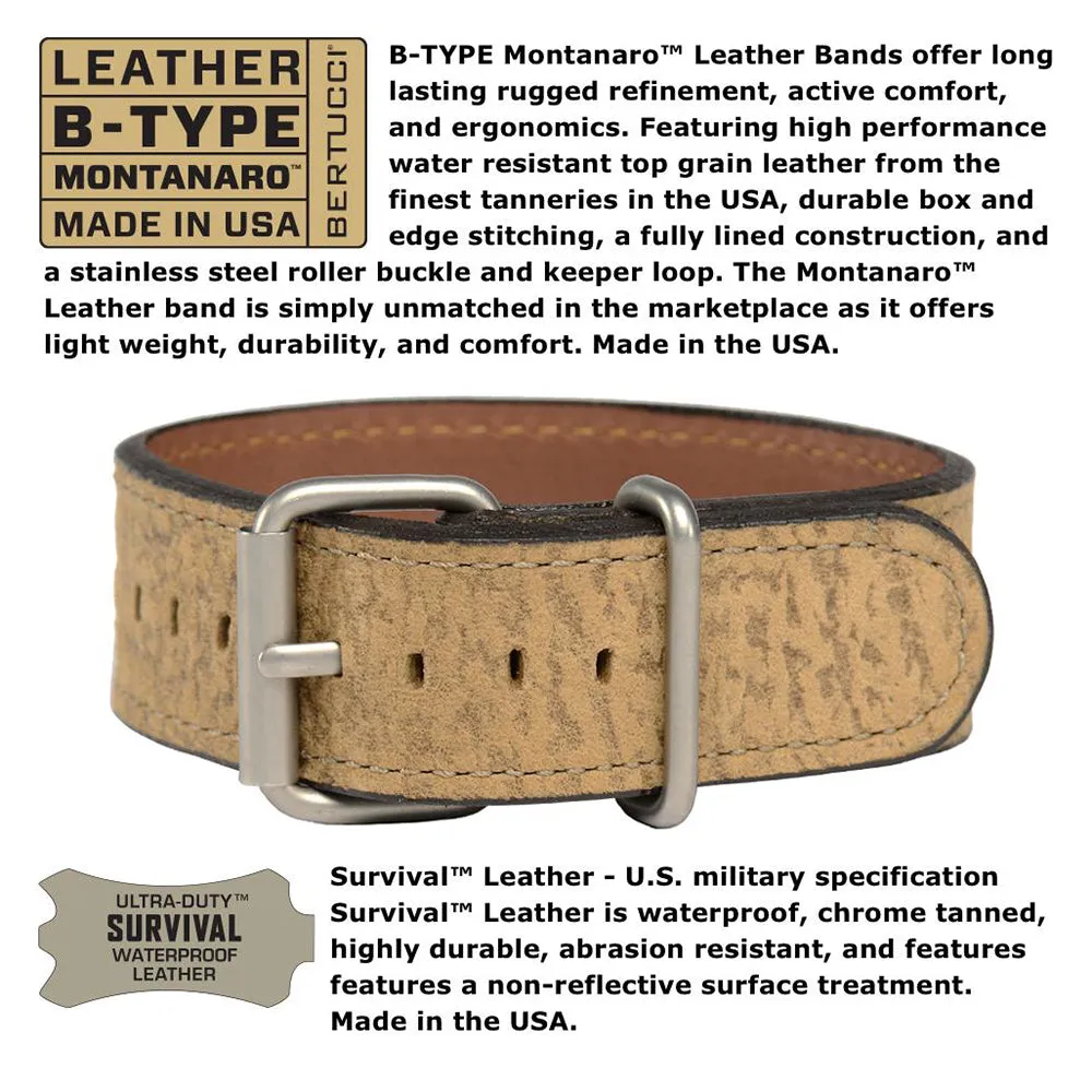 Bertucci Gamekeeper Unisex Coyote Survival Leather Band Black / Khaki Quartz Dial Watch - 13381
