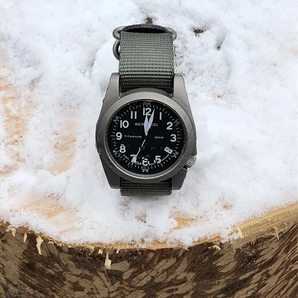 Bertucci Mens A-11T Black Dial Nylon Band Vintage Drab  Quartz Watch - 13336