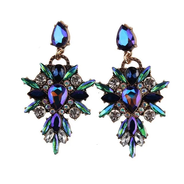 Best lady 2016 New Colorful Flower Big Brand Design Luxury Starburst Pendant Crystal Stud Gem Statement Earrings Jewelry 3343