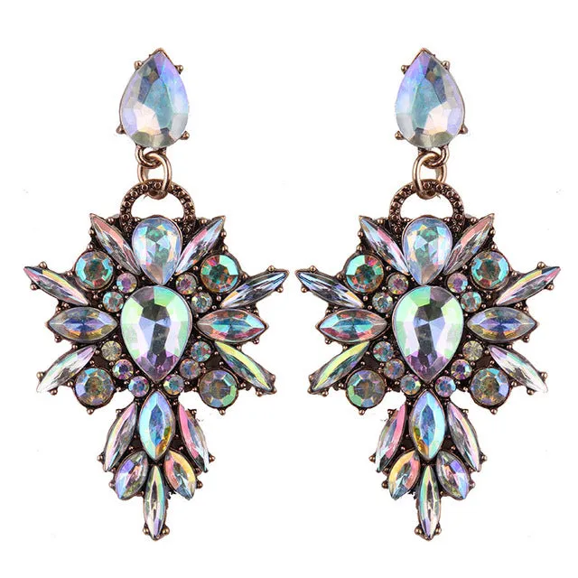Best lady 2016 New Colorful Flower Big Brand Design Luxury Starburst Pendant Crystal Stud Gem Statement Earrings Jewelry 3343