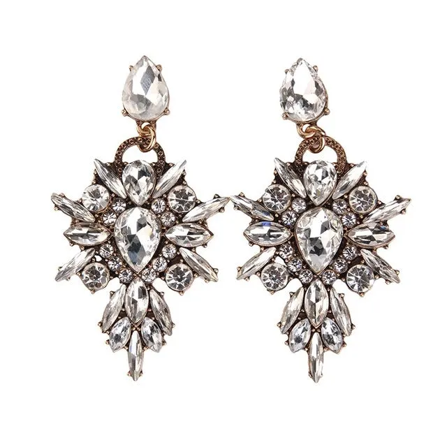 Best lady 2016 New Colorful Flower Big Brand Design Luxury Starburst Pendant Crystal Stud Gem Statement Earrings Jewelry 3343