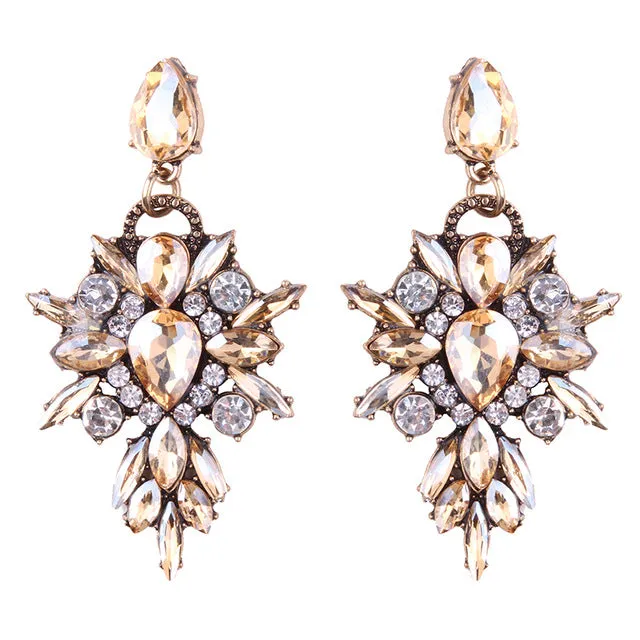 Best lady 2016 New Colorful Flower Big Brand Design Luxury Starburst Pendant Crystal Stud Gem Statement Earrings Jewelry 3343