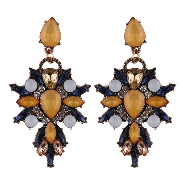 Best lady 2016 New Colorful Flower Big Brand Design Luxury Starburst Pendant Crystal Stud Gem Statement Earrings Jewelry 3343