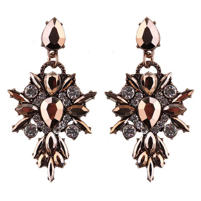 Best lady 2016 New Colorful Flower Big Brand Design Luxury Starburst Pendant Crystal Stud Gem Statement Earrings Jewelry 3343