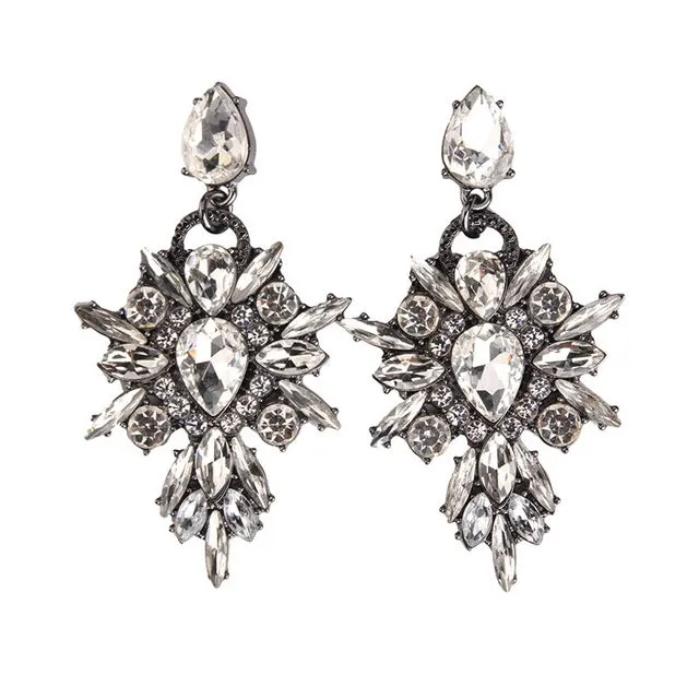 Best lady 2016 New Colorful Flower Big Brand Design Luxury Starburst Pendant Crystal Stud Gem Statement Earrings Jewelry 3343