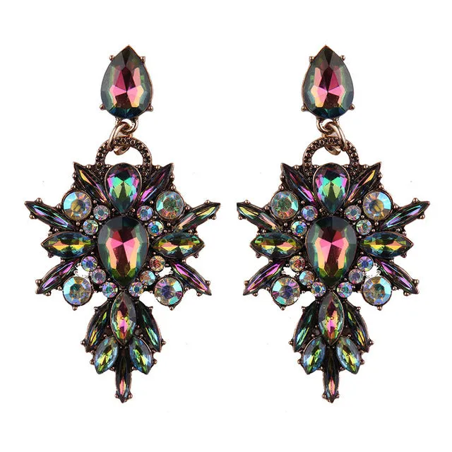 Best lady 2016 New Colorful Flower Big Brand Design Luxury Starburst Pendant Crystal Stud Gem Statement Earrings Jewelry 3343