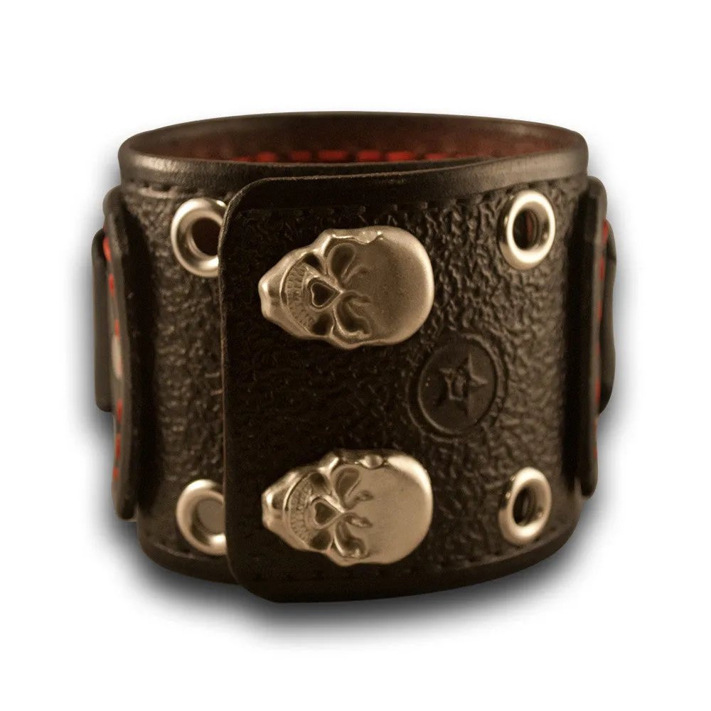 Black Layered Leather Cuff Watch with 42mm, Eyelets & Snaps
