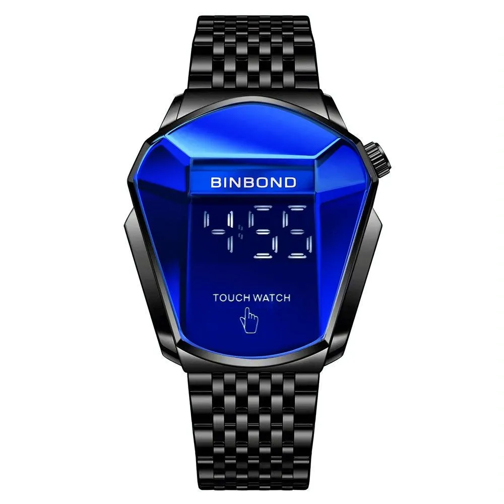 Black Steel Touch Screen Men Watch with Locomotive Concept