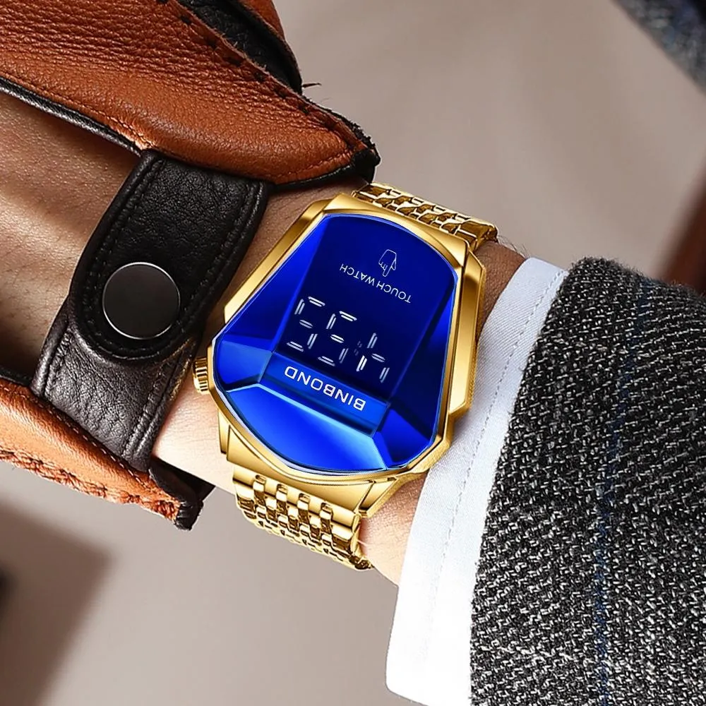 Black Steel Touch Screen Men Watch with Locomotive Concept