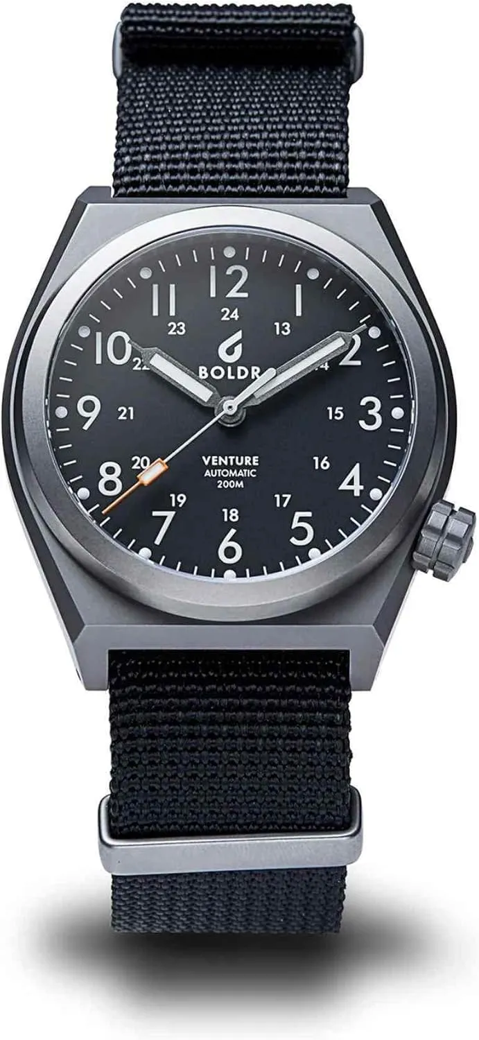 BOLDR Venture Automatic Watch for Men, 38mm Titanium Case, Nylon Strap, Water Resistant 200m