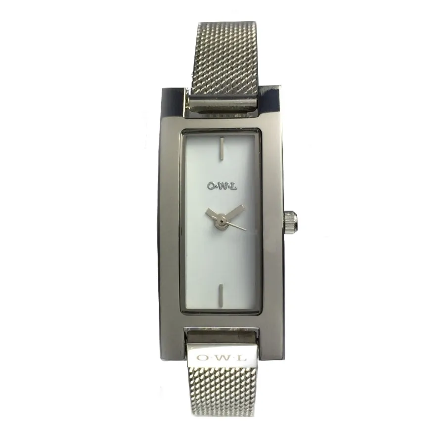 BROMPTON POLISHED SILVER LADIES RECTANGULAR MESH WATCH