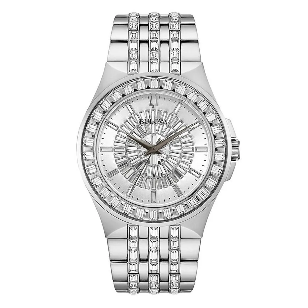 Bulova Phantom Baguette Mens Silver-Tone Bracelet Band Silver Quartz Dial Watch - 96A236