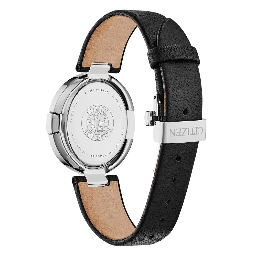 Citizen Capella Eco-Drive Womens Black Leather Band Black Quartz Dial Watch - EX1500-01E