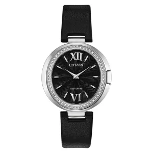 Citizen Capella Eco-Drive Womens Black Leather Band Black Quartz Dial Watch - EX1500-01E