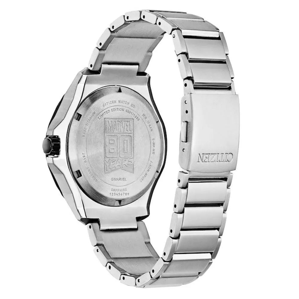 Citizen Eco-Drive Marvel 80th Anniversary Mens Silver-Tone Titanium Band Blue Quartz Dial Watch - AW1548-86W