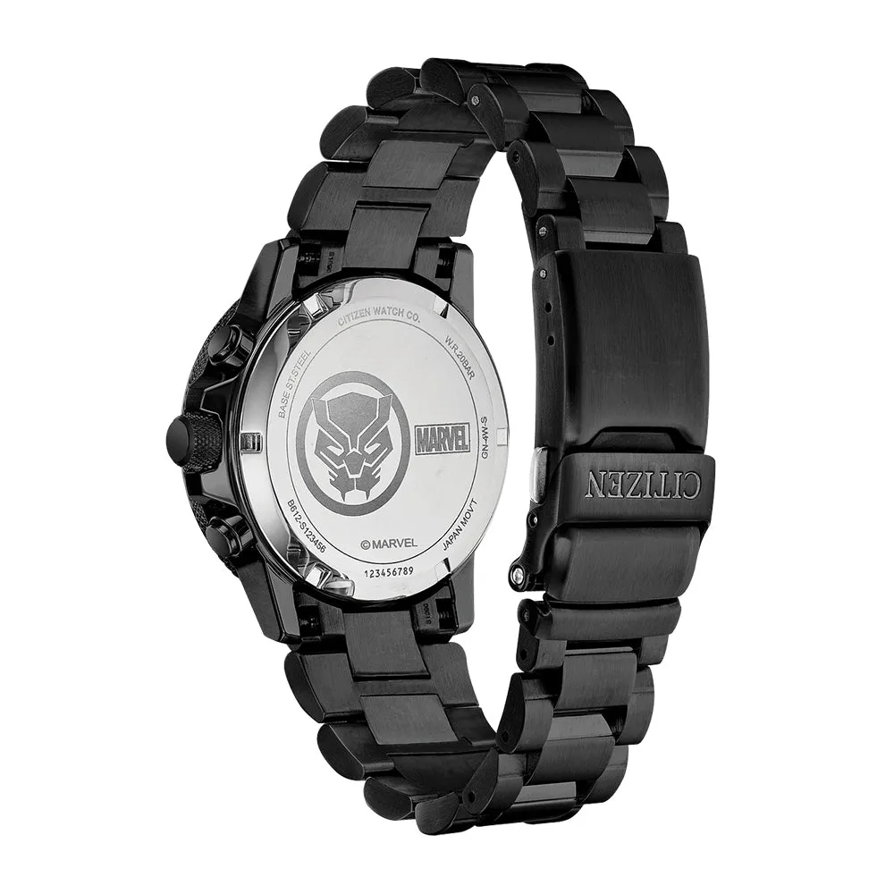 Citizen Eco-Drive Mens Black Panther Stainless Steel Band Black Quartz Dial Watch - CA0297-52W