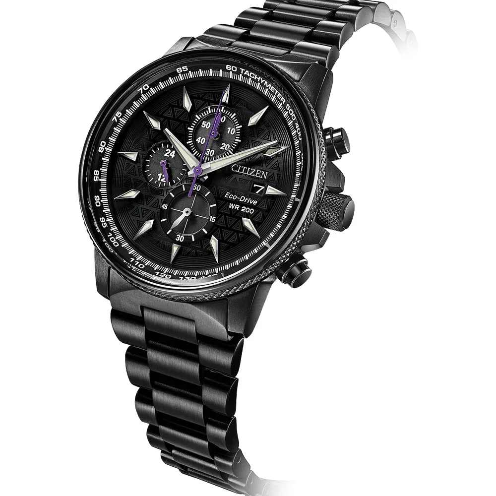 Citizen Eco-Drive Mens Black Panther Stainless Steel Band Black Quartz Dial Watch - CA0297-52W