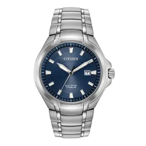 Citizen Eco-Drive Mens Titanium Bracelet Band Blue Quartz Dial Watch - BM7431-51L