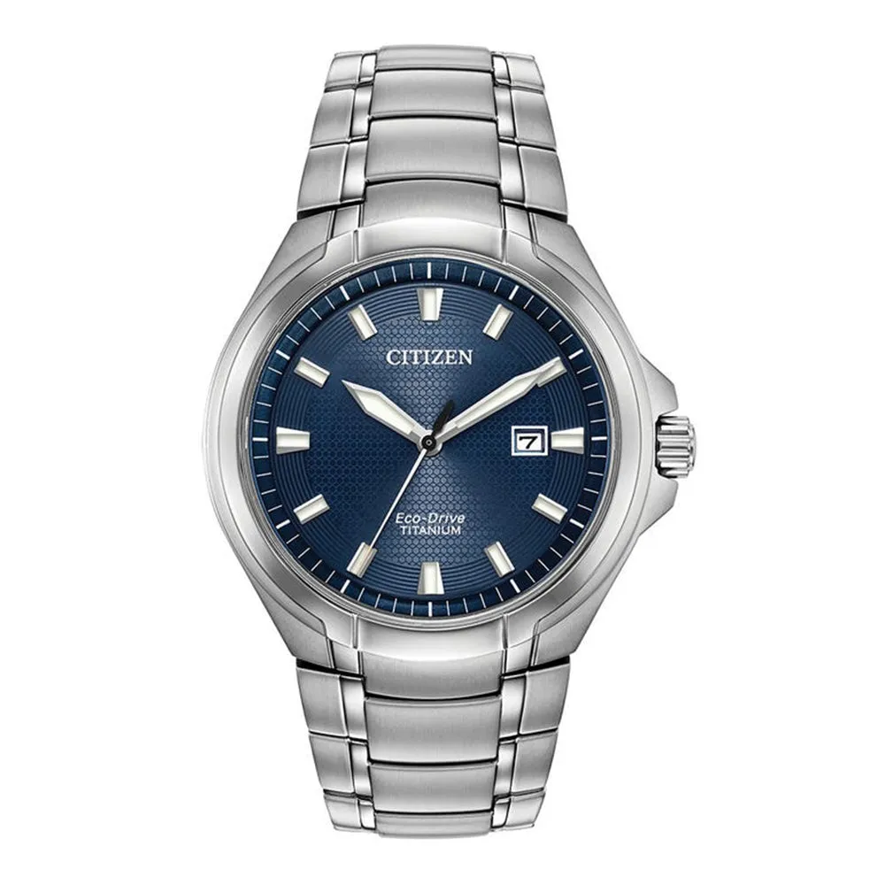 Citizen Eco-Drive Mens Titanium Bracelet Band Blue Quartz Dial Watch - BM7431-51L