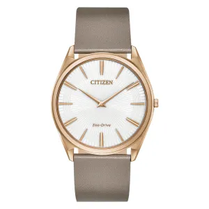 Citizen Eco-Drive Stiletto Womens Taupe Leather Band White Quartz Dial Watch - AR3076-08A