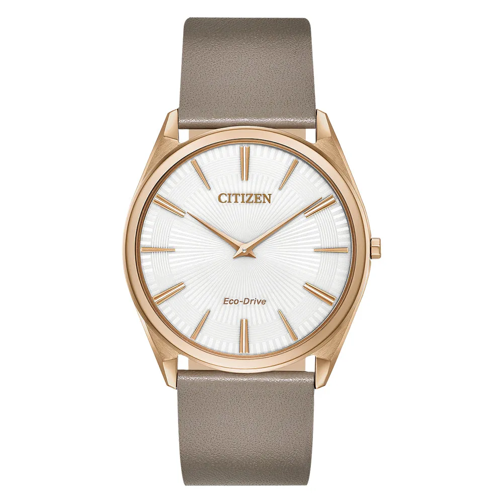Citizen Eco-Drive Stiletto Womens Taupe Leather Band White Quartz Dial Watch - AR3076-08A