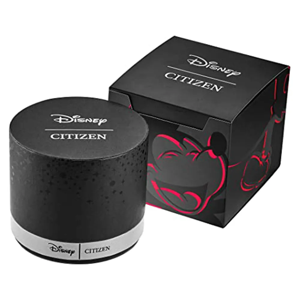 Citizen Mens Disney Stainless Steel Quartz White Dial Black Leather Strap Watch - AP1058-11W