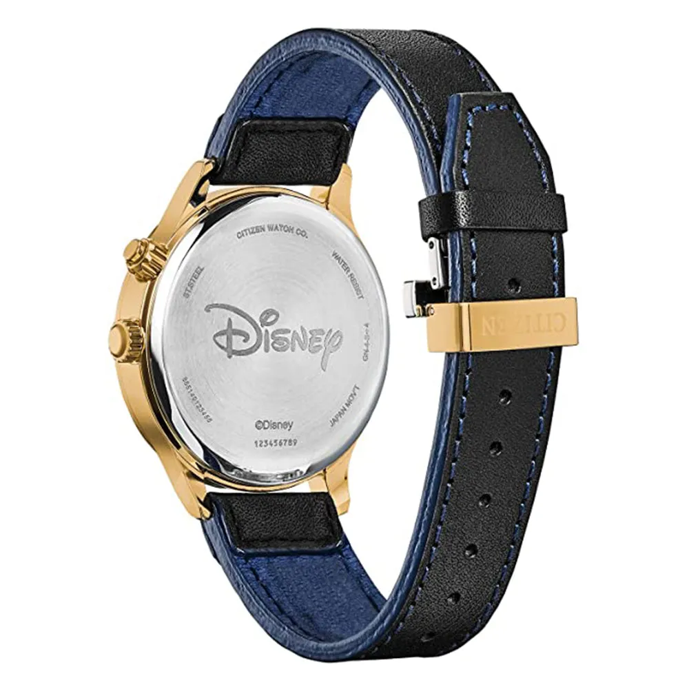 Citizen Mens Disney Stainless Steel Quartz White Dial Black Leather Strap Watch - AP1058-11W