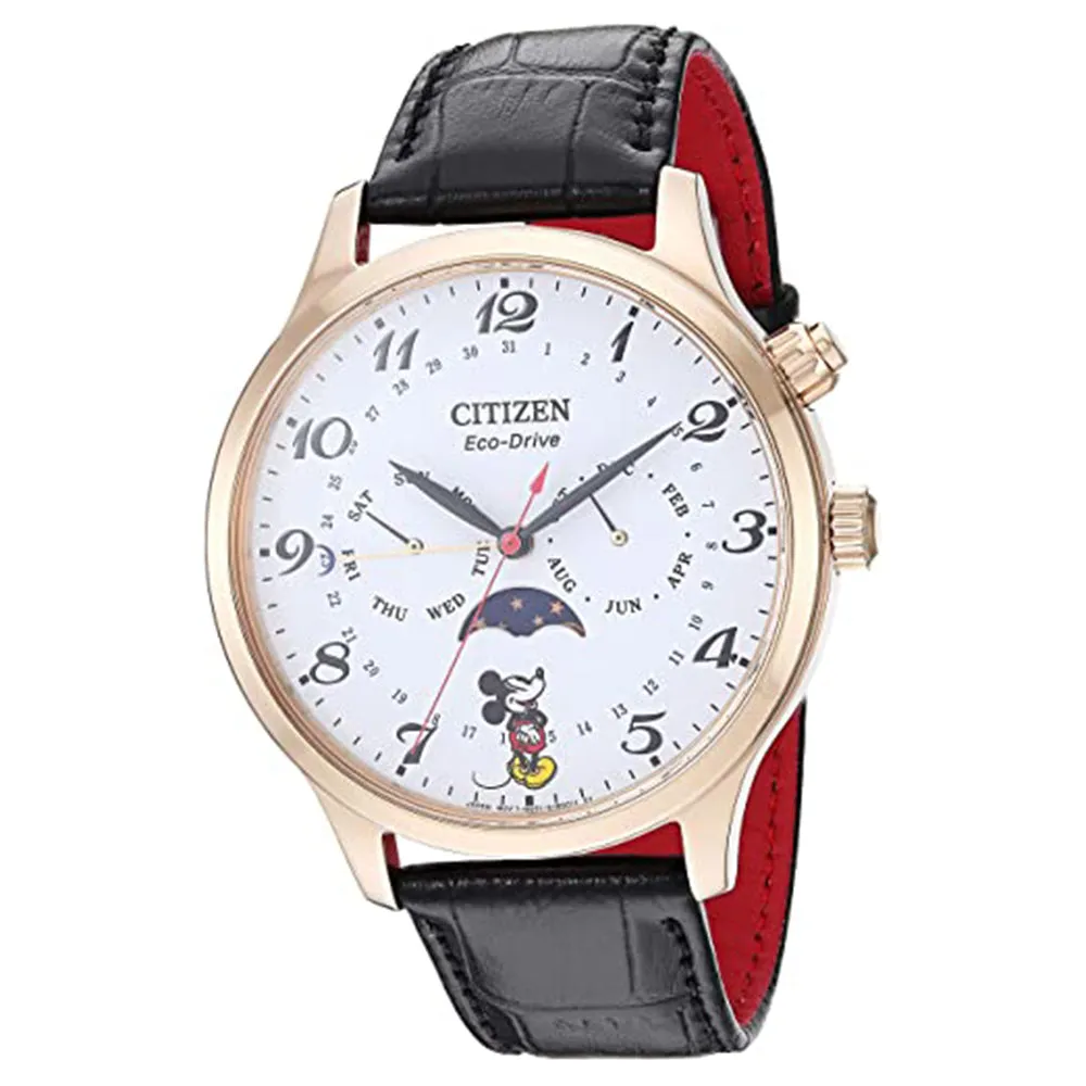 Citizen Womens Mickey Mouse White Dial Black Leather Band Watch - AP1053-15W
