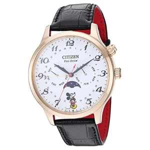 Citizen Womens Mickey Mouse White Dial Black Leather Band Watch - AP1053-15W