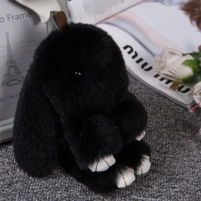 Clearance 18CM Natural Bunny Key chain har Fur Key ring Women Bag Charm PomPon Rabbit KeyChain auto Furry Car Pendant Key Holder