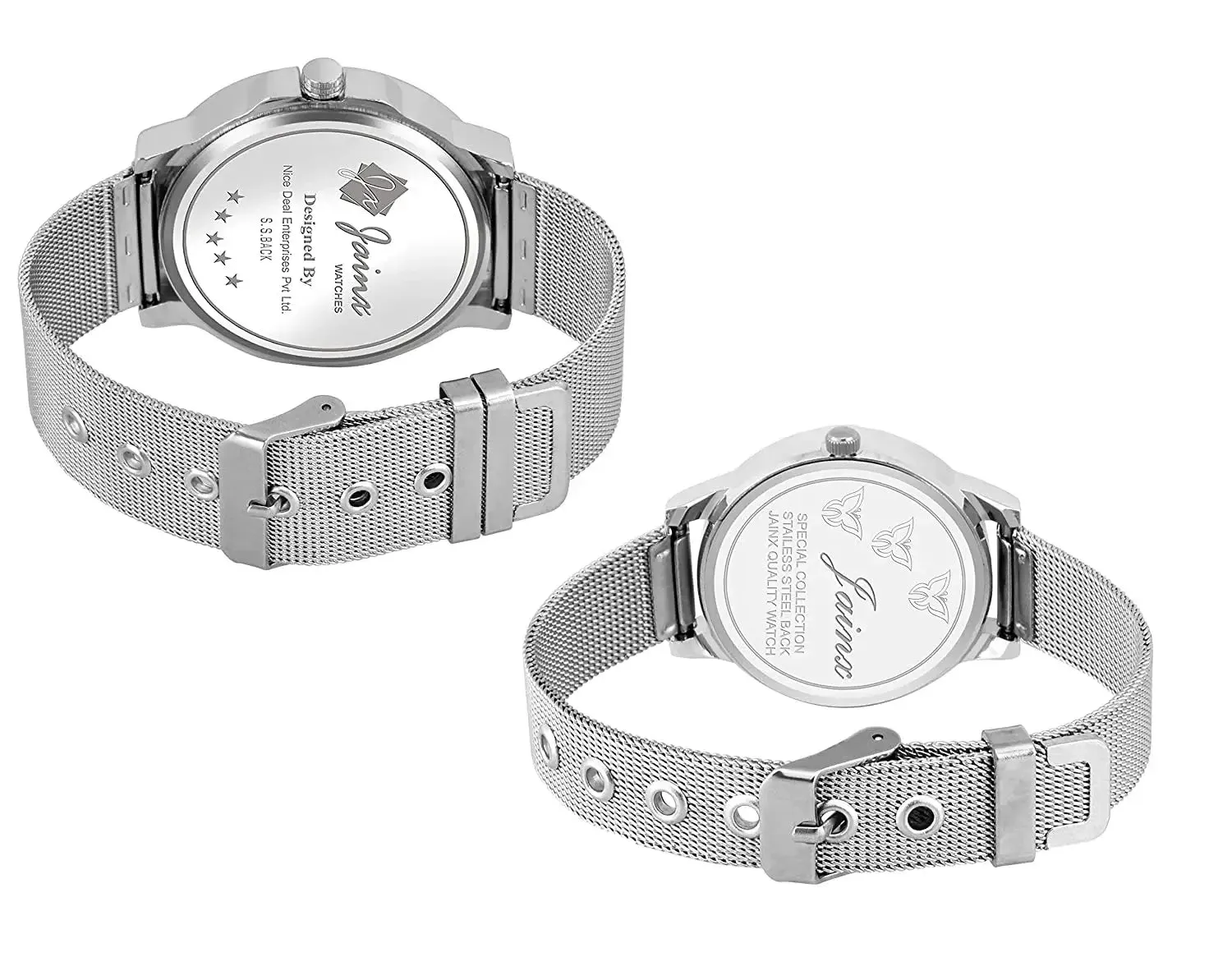 Couple's Day & Date Function Blue Dial Stainless Steel Mesh Chain Analog Watch - JC491