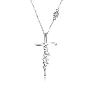 Cross Faith Crystal 925 Sterling Silver Necklace Chain Letter Choker Necklace for Women Fashion Jewelry Gift