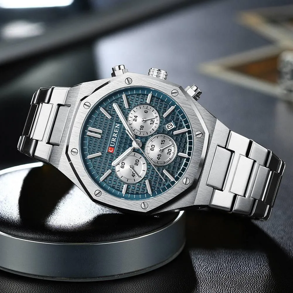 Curren 8440 Men's Octagonal Business Steel Belt Waterproof Calendar Quartz Watch