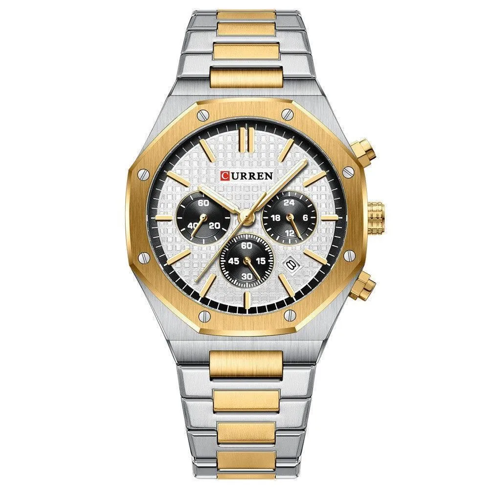 Curren 8440 Men's Octagonal Business Steel Belt Waterproof Calendar Quartz Watch