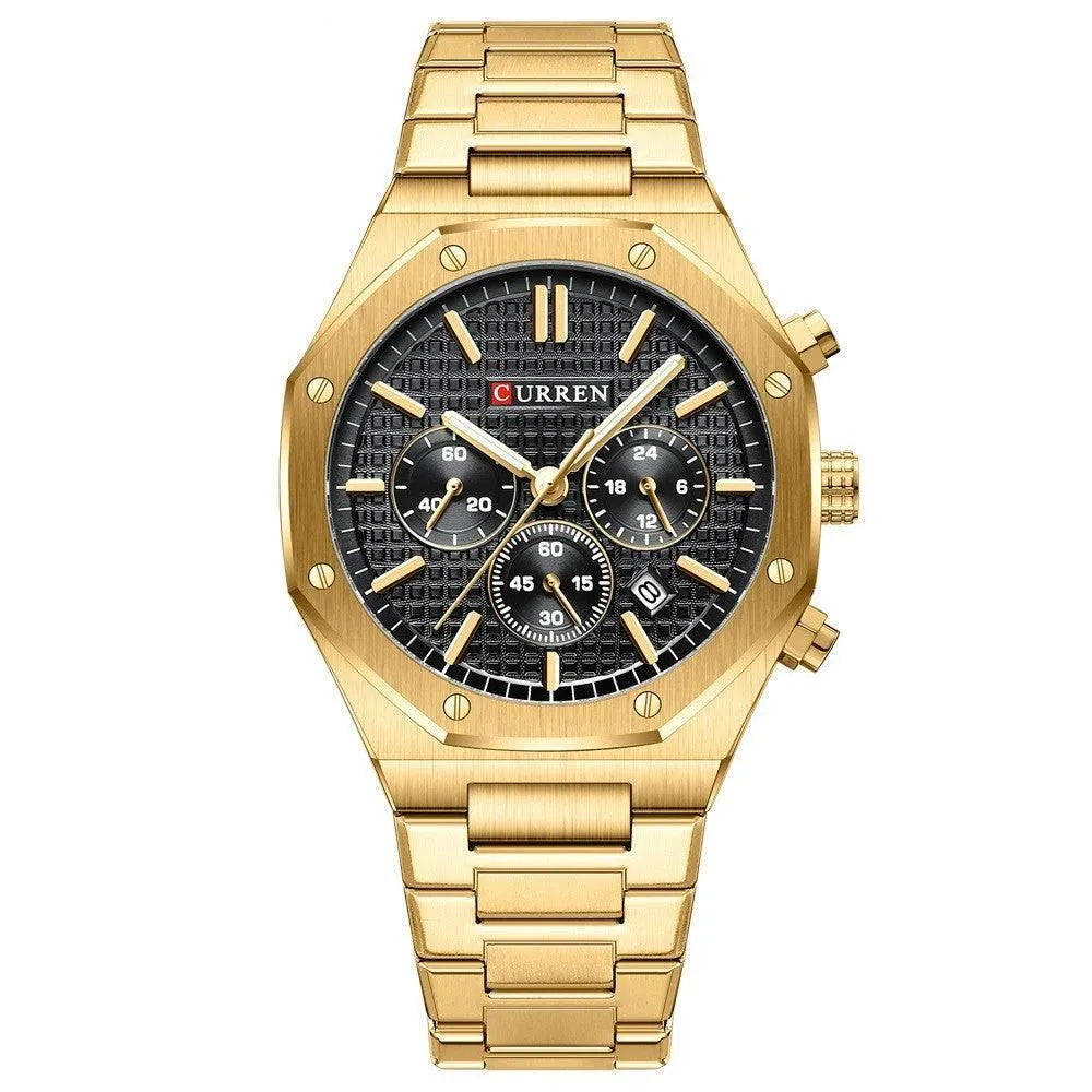 Curren 8440 Men's Octagonal Business Steel Belt Waterproof Calendar Quartz Watch