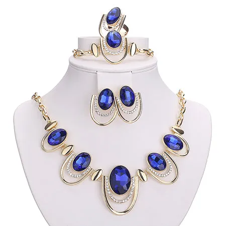 CWEEL New African Jewelry Sets Gold Color White Imitated Blue/Crystal Women Wedding Necklace Bracelet Earring Ring Set