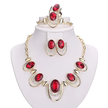 CWEEL New African Jewelry Sets Gold Color White Imitated Blue/Crystal Women Wedding Necklace Bracelet Earring Ring Set