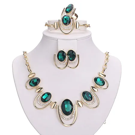 CWEEL New African Jewelry Sets Gold Color White Imitated Blue/Crystal Women Wedding Necklace Bracelet Earring Ring Set