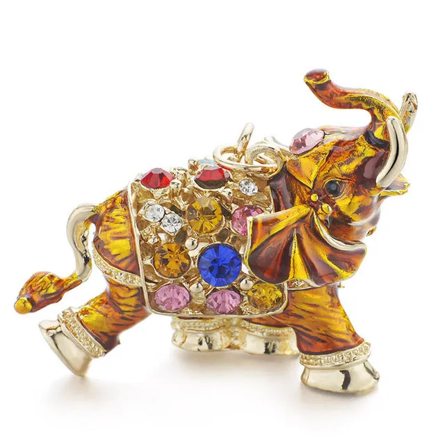 Dalaful 3D Auspicious Elephant Key Holder Chains Whole Enamel Colorful Crystal Bag Pendant Keyrings KeyChains For Women K280