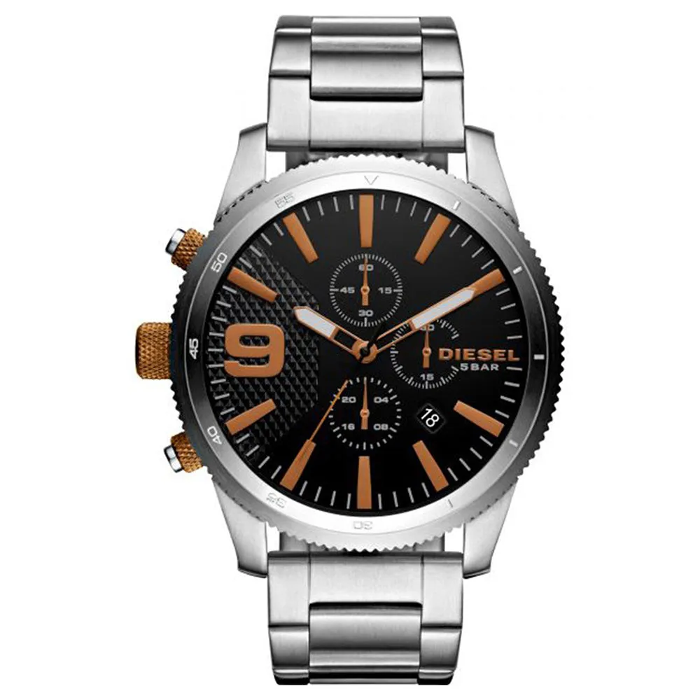 Diesel Mens Blue Silver Stainless-Steel Band Black Quartz Chronograph Dial Watch - DZ4457