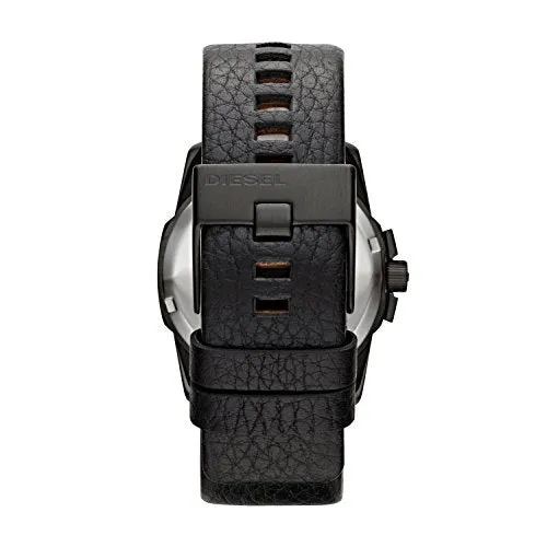 Diesel Men's Master Chief Quartz Leather Three-Hand Watch, Color: Black/Red Dial (Model: DZ1657)