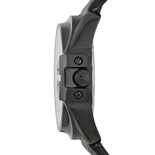 Diesel Men's Master Chief Quartz Leather Three-Hand Watch, Color: Black/Red Dial (Model: DZ1657)