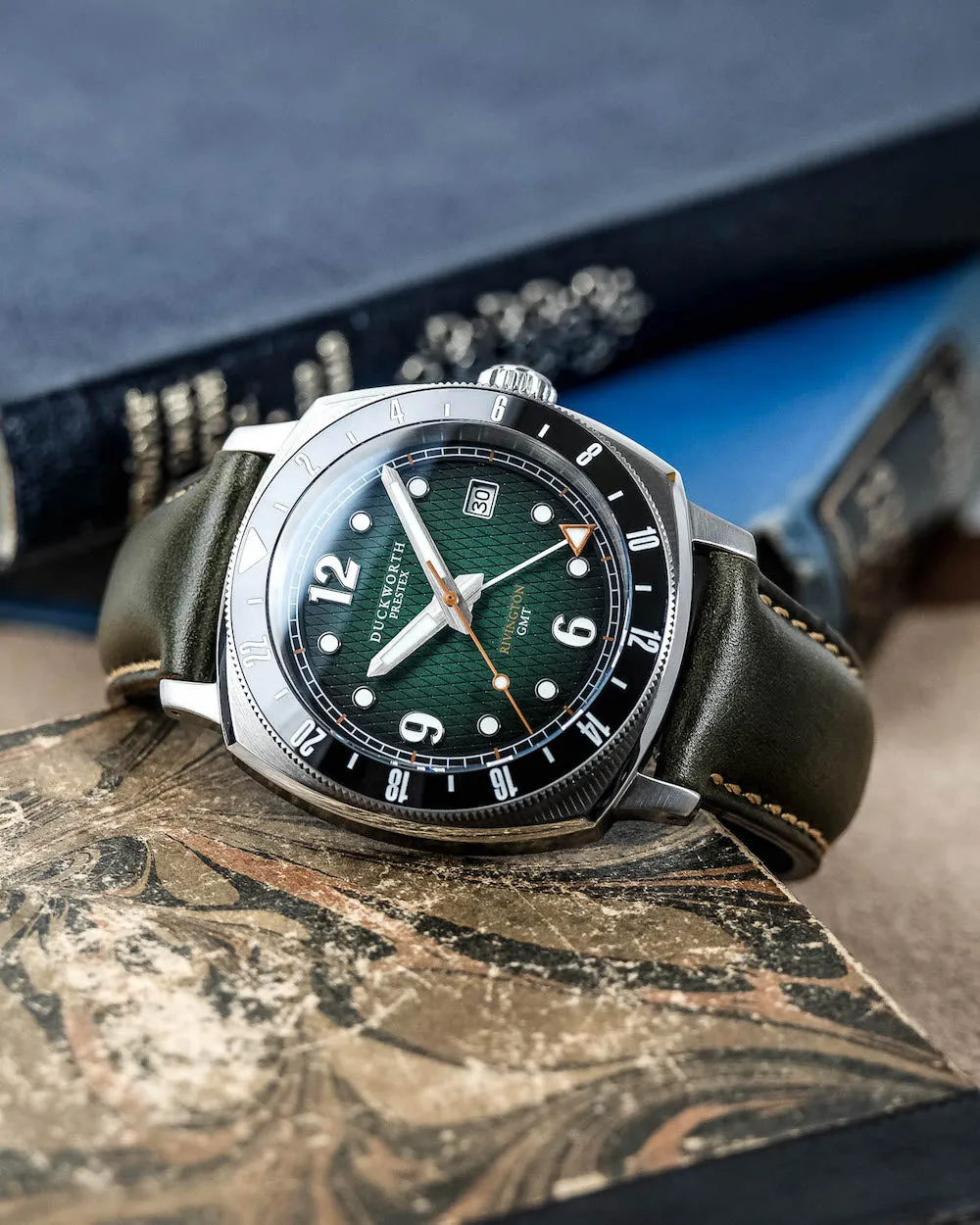 Duckworth Prestex Rivington GMT Green Fume Olive Green Leather