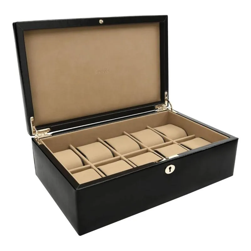 Dulwich Designs Windsor Black Leather 10 Piece Watch Box 71219