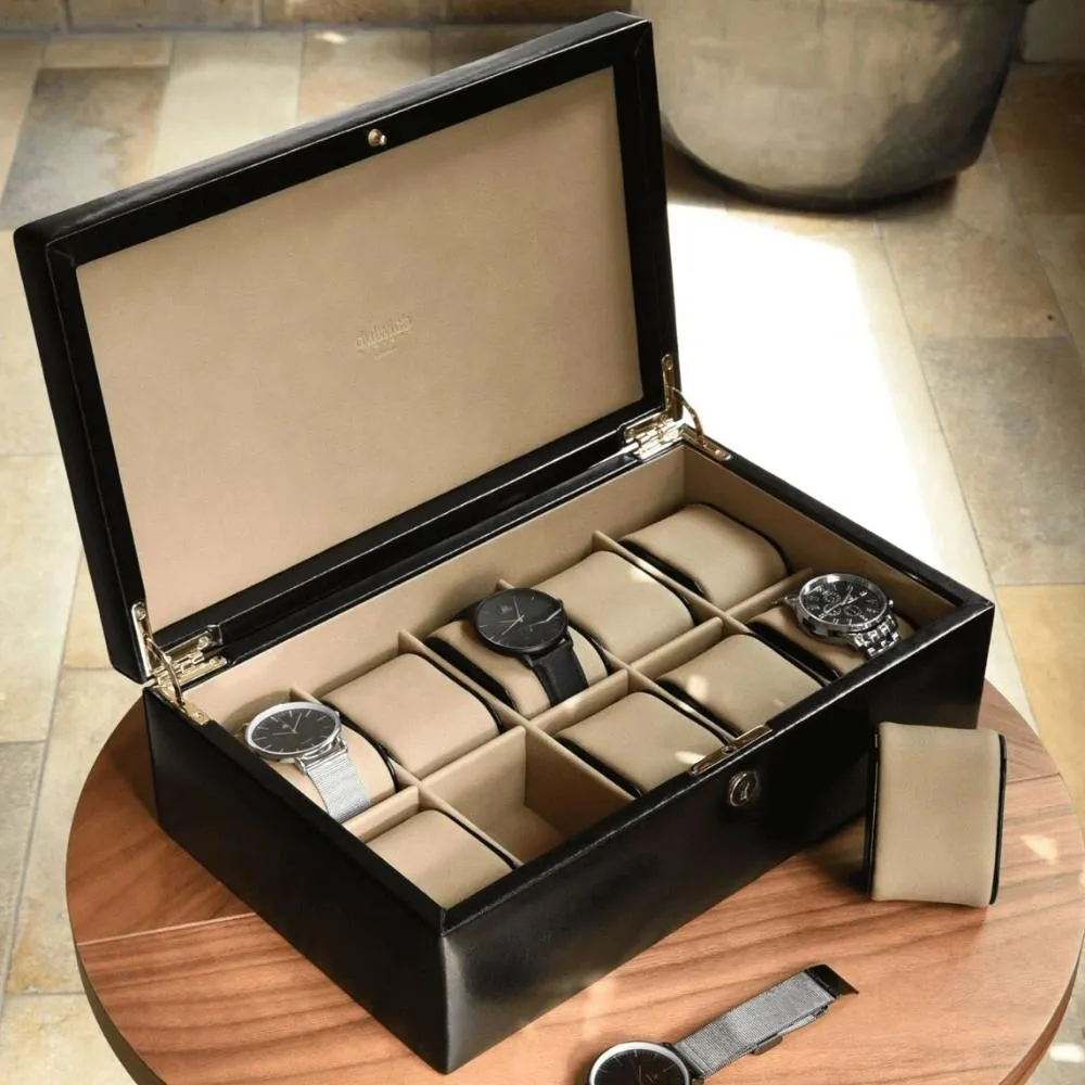 Dulwich Designs Windsor Black Leather 10 Piece Watch Box 71219