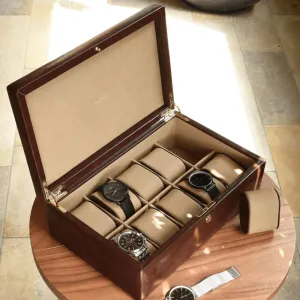 Dulwich Designs Windsor Brown Leather 10 Piece Watch Box 71213